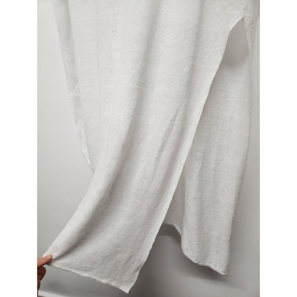 Eileen Fisher Women's Organic Linen Short Sleeve Asymmetric Tunic, Size L, White - Picture 4 of 10